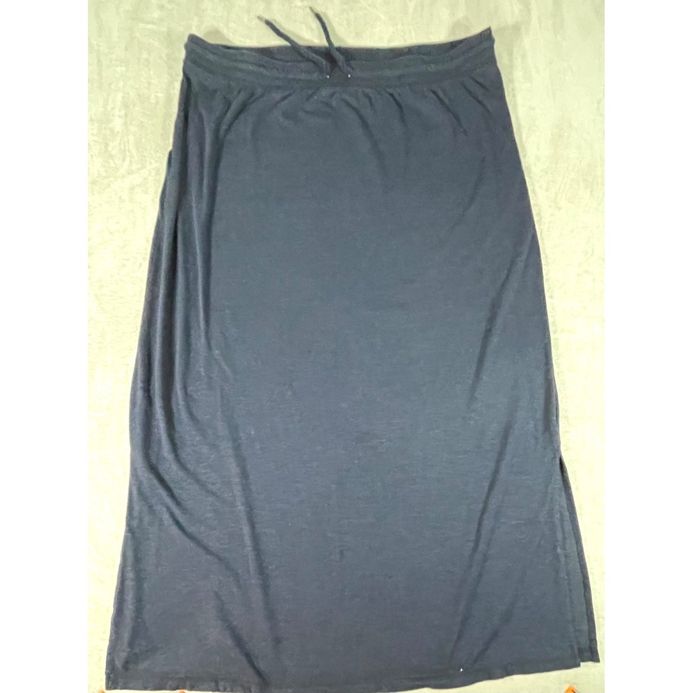 Talbots Maxi Skirt Womens XL Navy Blue Drawstring Elastic Waist Side Slit Jersey